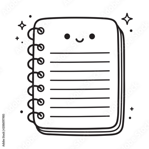 Spiral bound notebook with smiley face.