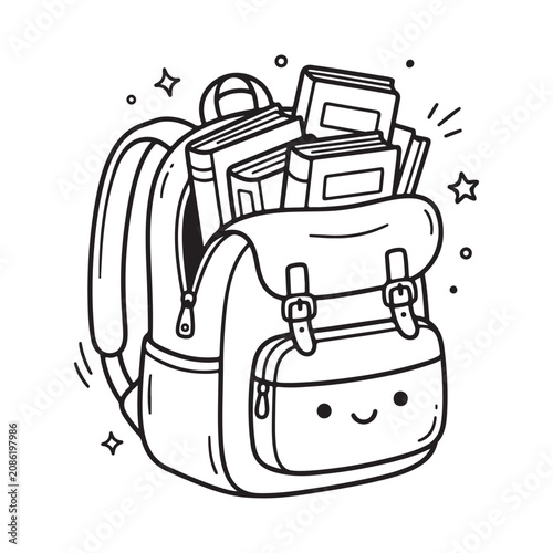 Smiling Backpack with School Books Inside.