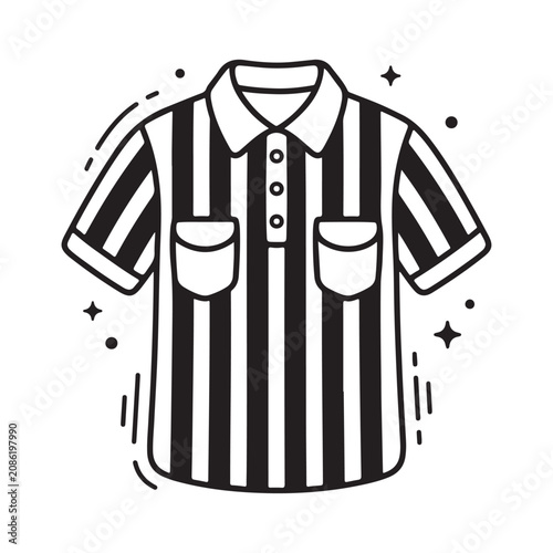 Black and white striped referee shirt.