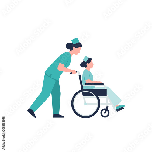 Quadro su tela Nurse Pushing Wheelchair