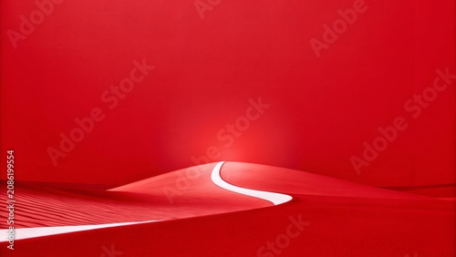 Curved path through red abstract landscape conceptual background with abstract