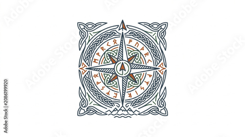 Photos Ornate Celtic Compass Rose with Nautical Star and Intricate Knotwork Design