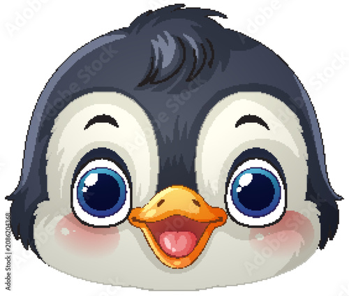 Adorable Baby Penguin Head Vector Graphic with Large Blue Eyes
