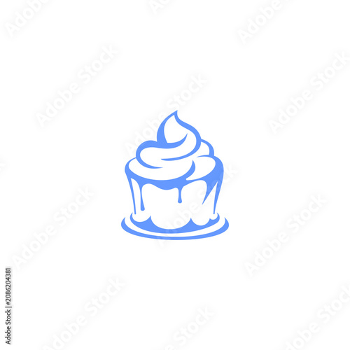 A stylized, modern vector illustration of a cupcake with swirled frosting, representing sweetness, baked goods, dessert, and joyful treats.