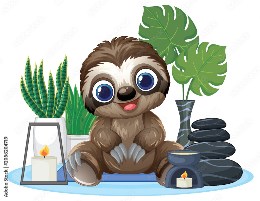 Fototapeta premium Cute Cartoon Sloth Character Relaxing in a Spa Setting