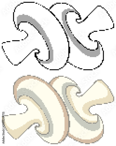Vector Illustration of Sliced Button Mushrooms in Line Art and Color