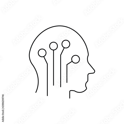 AI cybernetic human head single icon with editable stroke, ideal for artificial intelligence blogs, machine learning concepts, and futuristic tech designs.