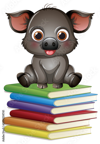 Cute Cartoon Wild Boar Sitting on a Stack of Colorful Books