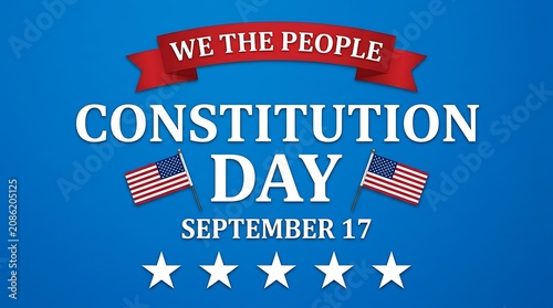 Celebration of National Constitution Day with Patriotic Banner and Stars on Blue Background