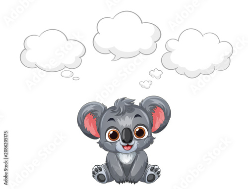 Cute Cartoon Koala Character with Blank Thought Bubbles Vector Illustration