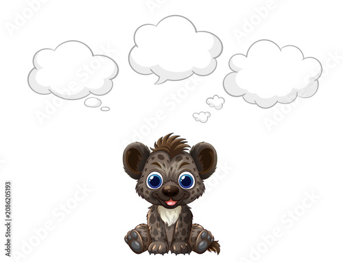 Cute Cartoon Hyena Sitting with Three Empty Thought Bubbles