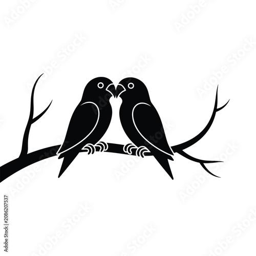 Photos Two lovebirds sitting on a tree branch