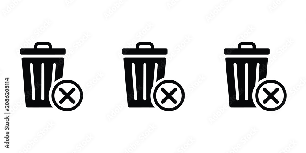 Fotografie Trash delete icon set with garbage bin and remove symbols vector
