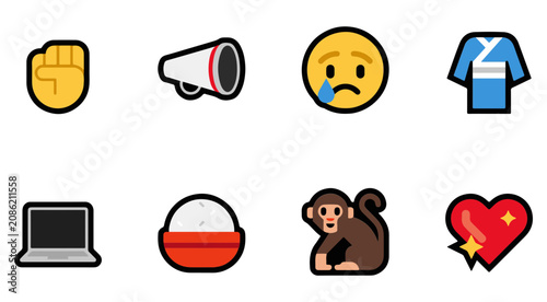 Cuadro en lienzo Sad Monkey Holding Laptop with Emojis