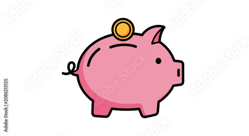 Pink Piggy Bank with Coin.