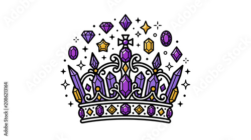 Purple crown with jewels and stars.