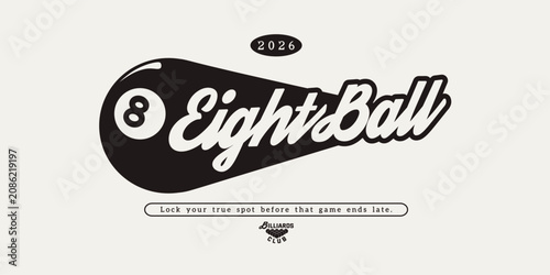 Retro vintage typography college varsity Billiard slogan print for graphic jersey, tee, hat, t-shirt, sweatshirt, or wall art design - Vector