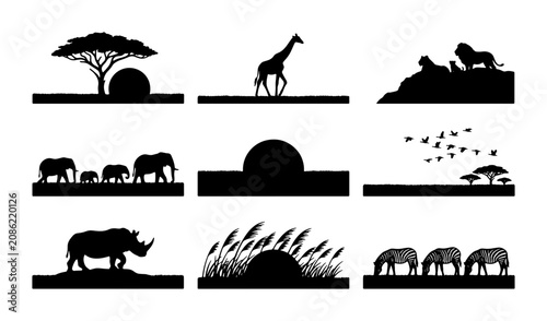 Photography African Safari Silhouette Collection: Wildlife, Savanna Landscapes, and Sunset S