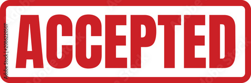 A red ink style stamped text graphic showing the word accepted inside a clean rectangular box