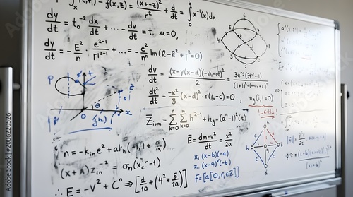 Obraz w ramie Whiteboard with math equations close-up