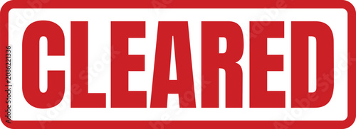 A bold red rubber stamp graphic that says cleared for formal clearance and status notifications