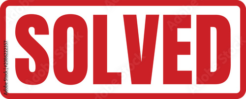 Red rectangular rubber stamp mark with the bold text solved for business communication and progress