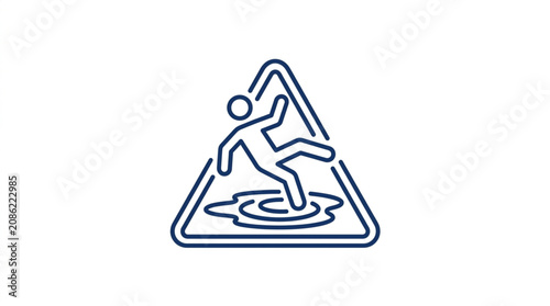 Cuadro en lienzo Slippery when wet warning sign with falling person icon.