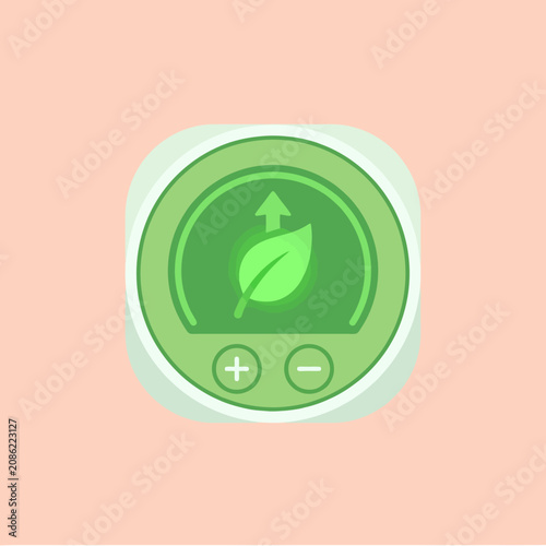 Green leaf icon on a digital gauge for eco energy tracking