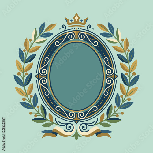 Elegant vintage crest with laurel wreath and crown