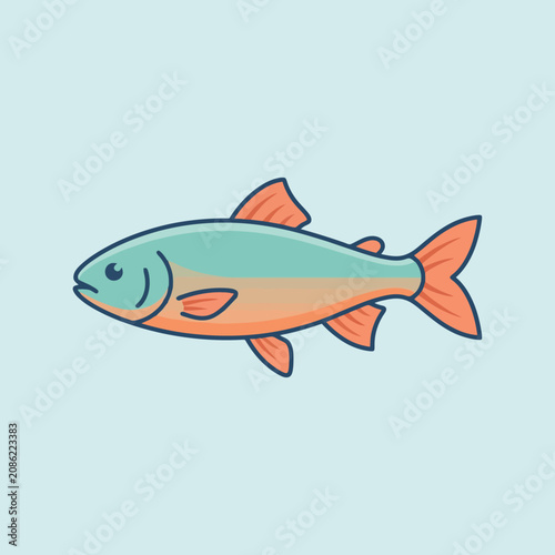 A simple vector illustration of a colorful fish on blue background
