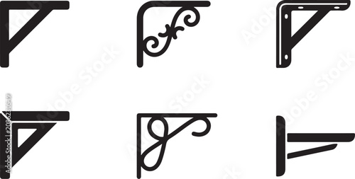 Black metal corner brackets and shelf supports vector illustration Vector