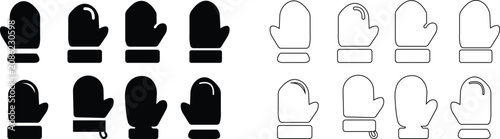 Foto Winter mittens icon set, silhouette, and styles featuring various designs like w
