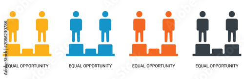 Photos Equal opportunity and business fairness solid icon set, people standing on equal podium heights, corporate diversity and workplace equity vector