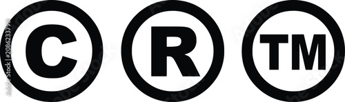Bild auf Leinwand Copyright trademark and registered symbol icons in black circles on white Backgr