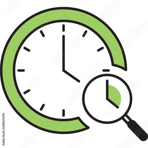Clock history and magnifier glass flat vector icon