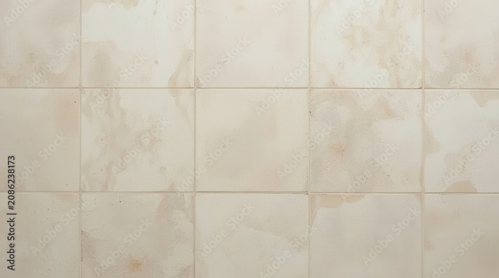 Fototapeta premium Soft beige ceramic tile wall with subtle stains and minimal texture