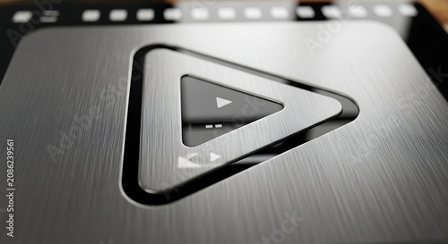 Brushed metal play button close up