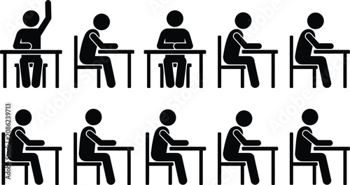 Silhouette of students sitting at desks in a classroom setting