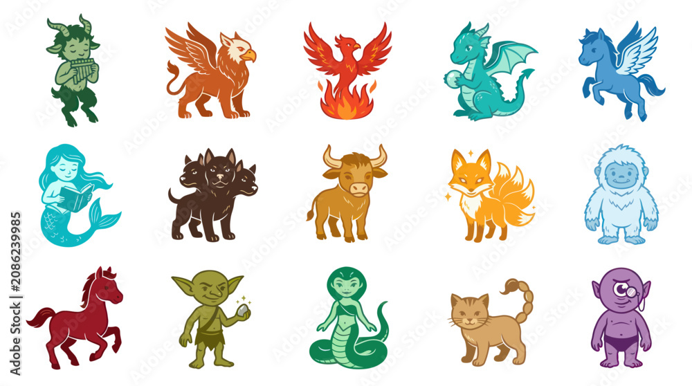 Obraz premium Mythical Creatures Cartoon Vector Art Illustration Collection