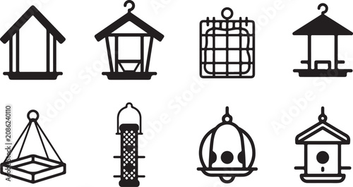 Tableau sur toile Eight stylish bird feeder designs for garden decoration Vector