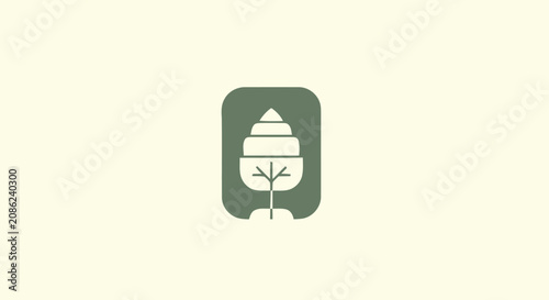 Simple Green Tree Icon on a Light Green Background.
