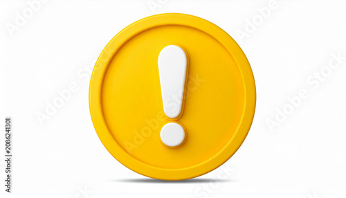 3D yellow exclamation mark coin icon isolated