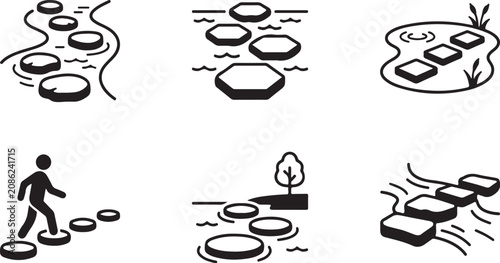 Tableau sur toile Flat design icons showing stages of rock erosion in water Vector