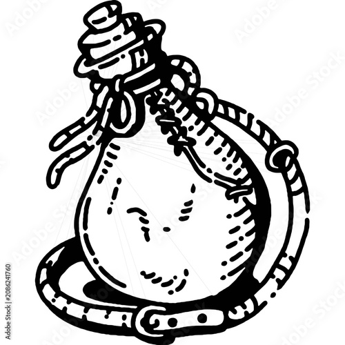 Canvastavla Leather wineskin flask flat vector illustration, medieval drink container