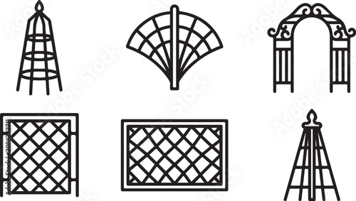 Foto Collection of decorative metal lattice garden trellis and arch designs Vector