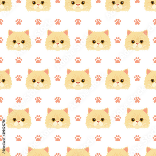 Persian Cat seamless pattern with footprint