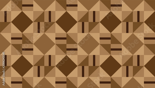 фотографія Seamless pattern background with abstract geometric shapes, including squares, triangles, and rectangular stripes, in a warm, earthy palette of brown shades