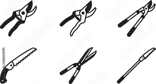 Obraz na płótnie Five different types of pruning shears and garden tools Vector