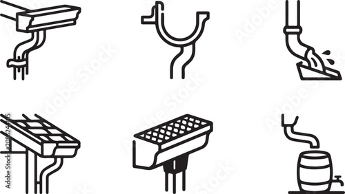 Billede på lærred Six types of drainage and sewage system icons in black and white Vector