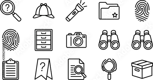 Set of Detective and Investigation Line Icons.